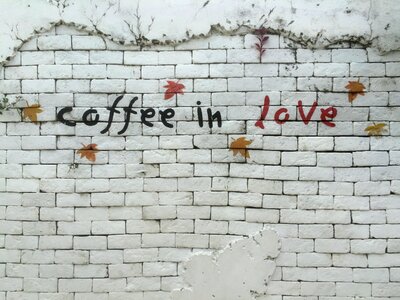 Logo brick wall gray coffee photo