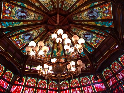 Ceiling stained glass chandelier photo