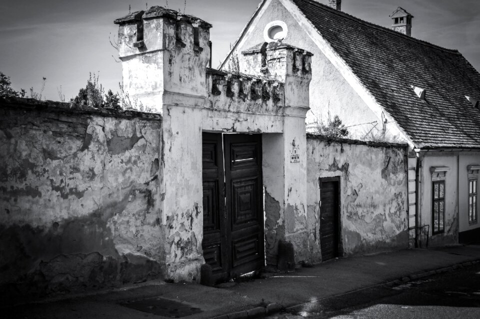 Black and white city building