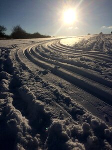Winter sunny day ski tracks