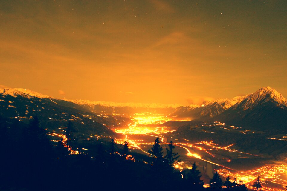 Night lights mountains tyrolean alps photo