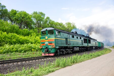 Locomotive green rails photo