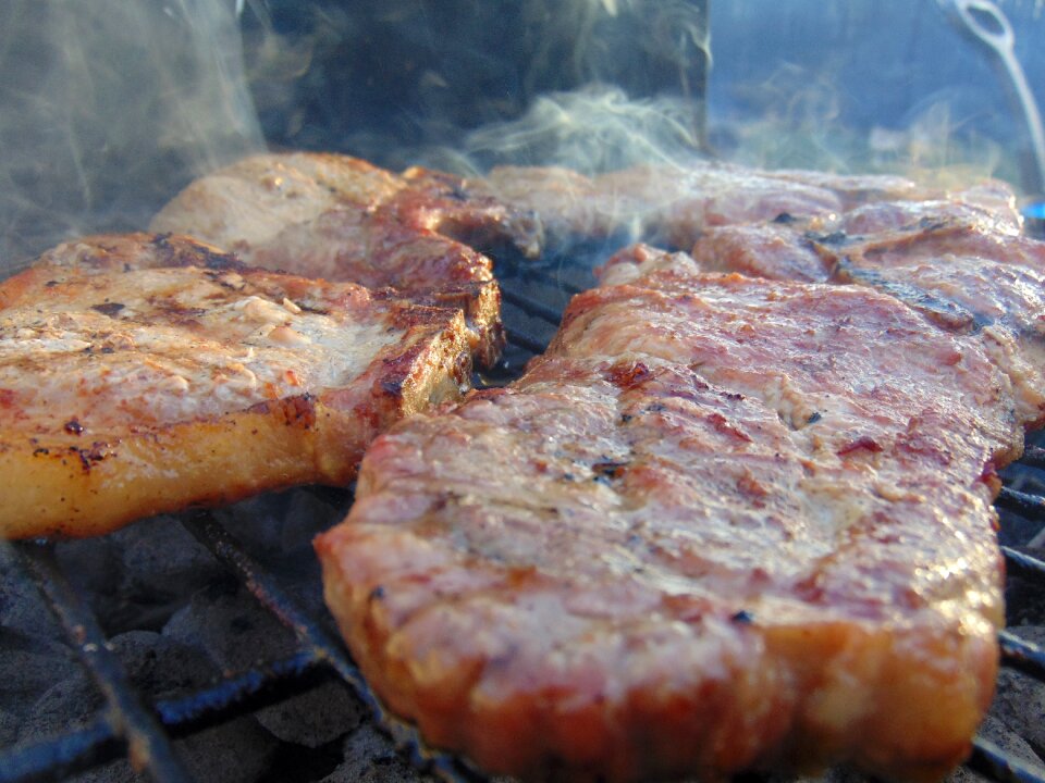 Charcoal grill pork steaks