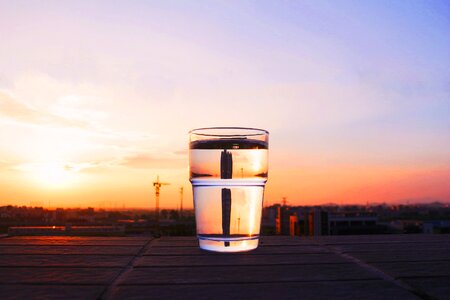 Water glasses sunset campus photo