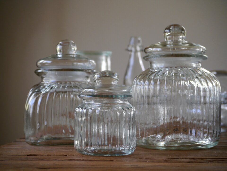 Storage jars empty glasses bonbonniere