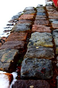 Paving stones winter road photo