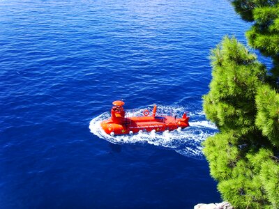 Blue sea red u-boat adriatic sea photo