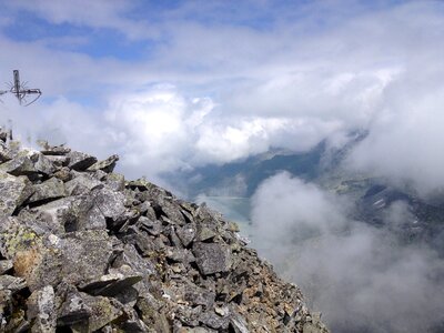 Clouds fog alpine rock