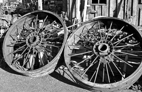 Metal wagon wheels transportation photo