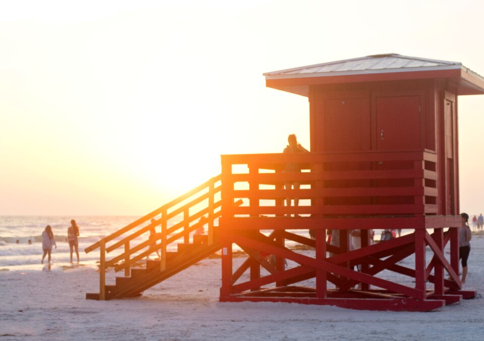 Life guard shack red sunshine photo