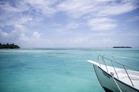 Blue sky white cloud clear water white sand