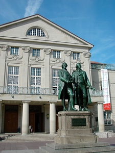 Double statue bronze theatre square