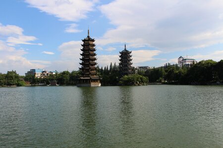 Sun and moon twin towers shwedagon pagoda silver pagoda cedar lake
