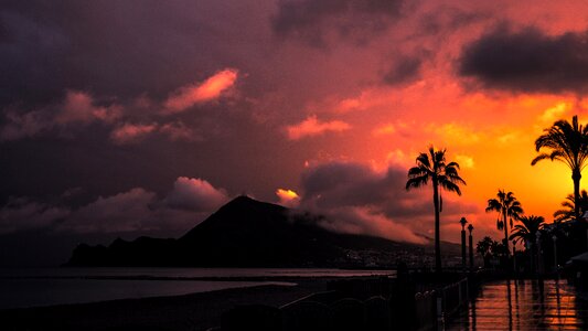 Ocean sunset mountains