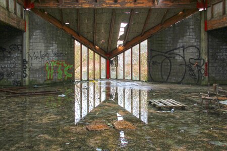 Abandoned barracks reflection abandonment