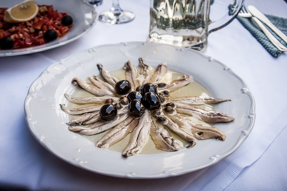 Salt anchovy olives national dish