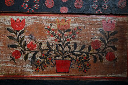 Flowers wooden box folk photo