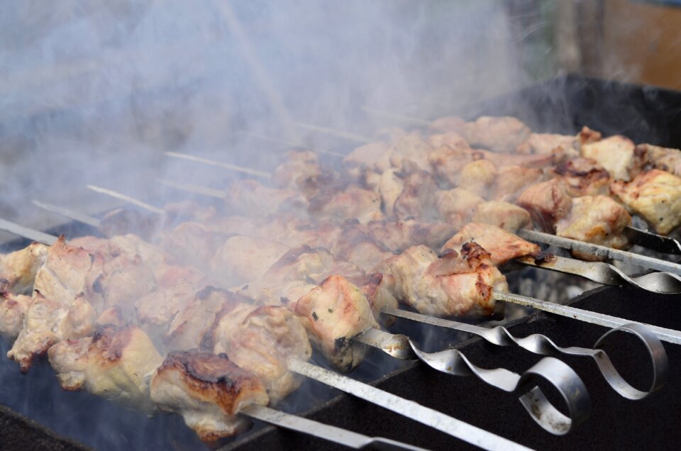 Frying skewers meat
