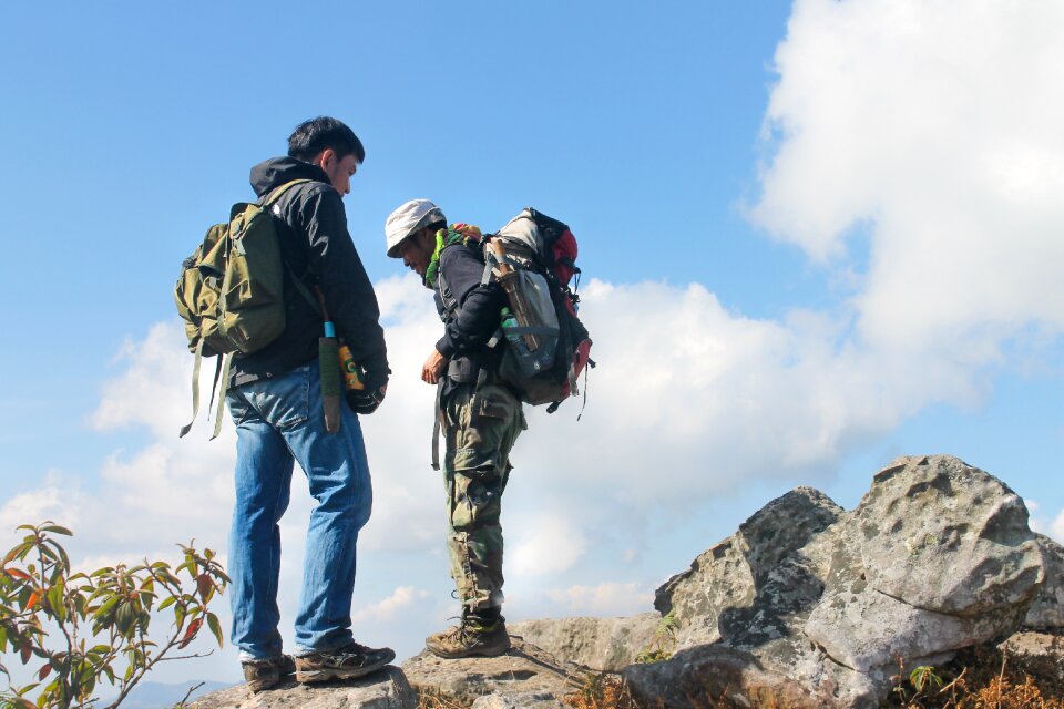 People backpack adventure