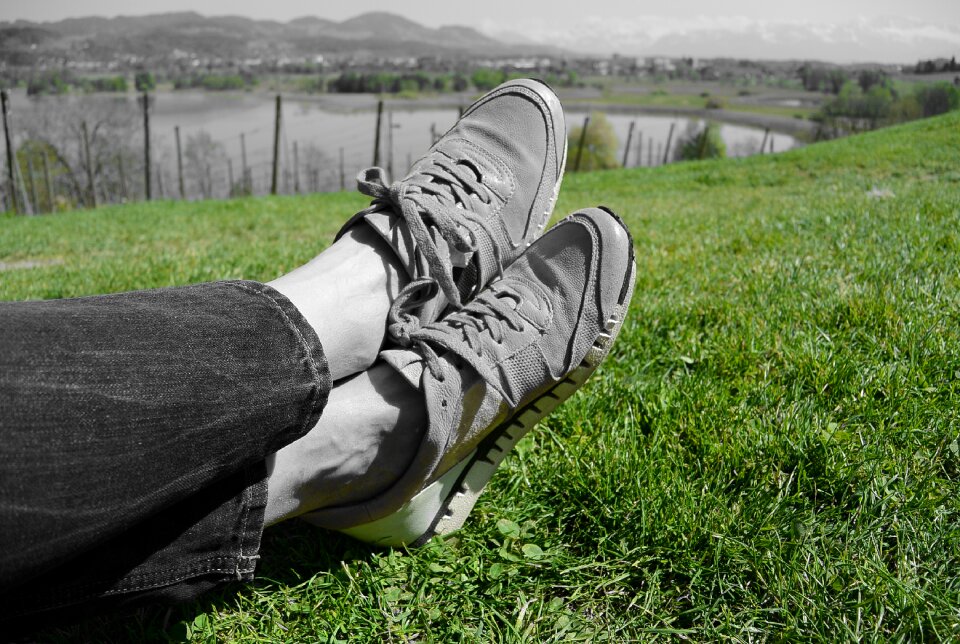 Sports shoes green landscape