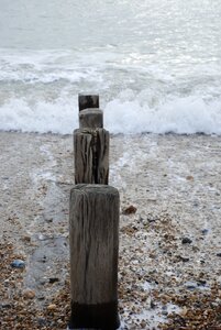 Shore wooden posts waves