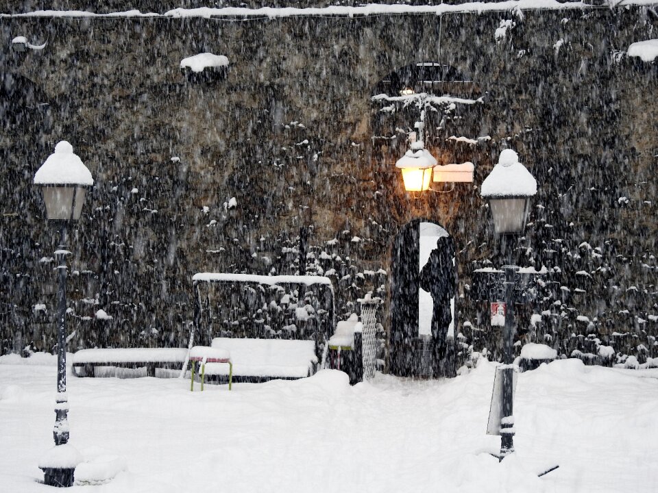The fort of vinadio snowfall street lights