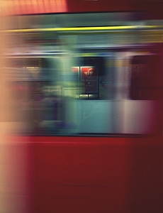 Train sign blurred