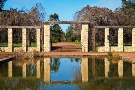 Stone pillars pond nature