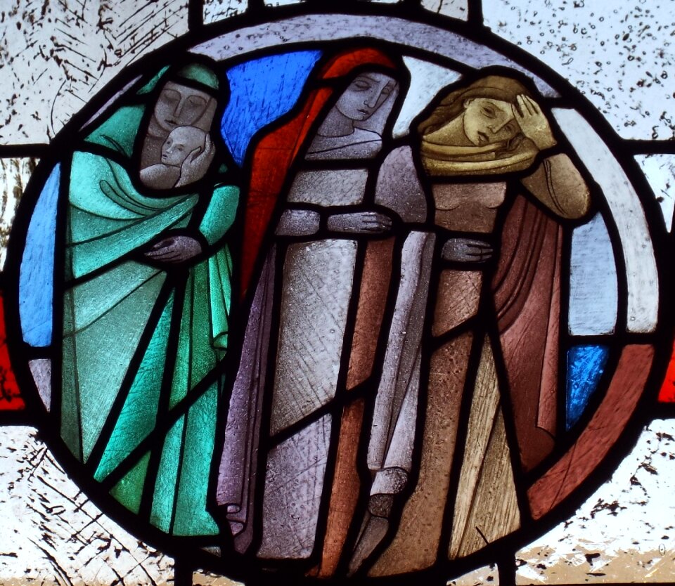 Cloister stained glass wine women