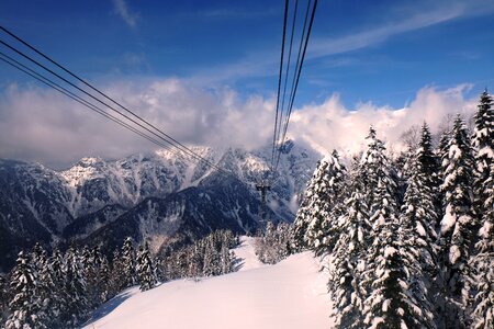 Japan alps cable car snow
