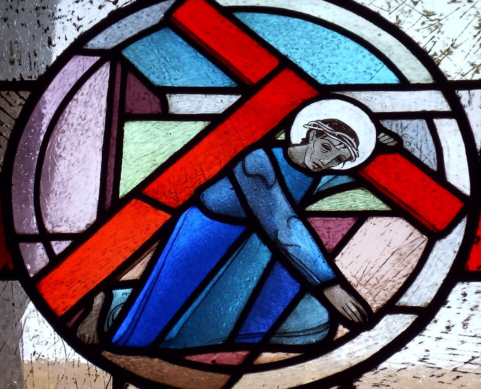 Stained glass trier cathedral way of the cross