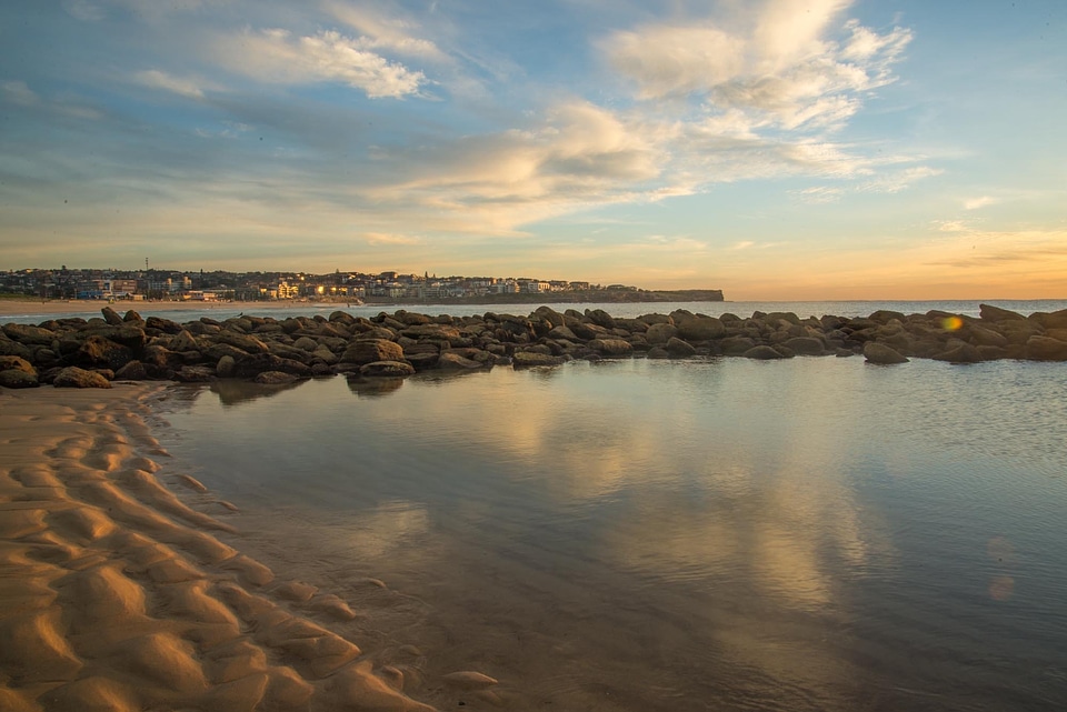 Seashore sunrise rocks