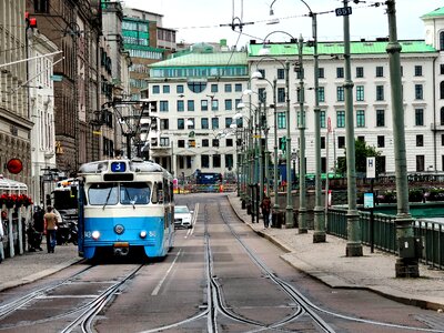 Blue tram sweden rails photo
