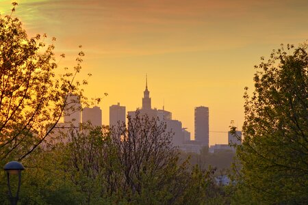 Skyscrapers buildings sunset photo