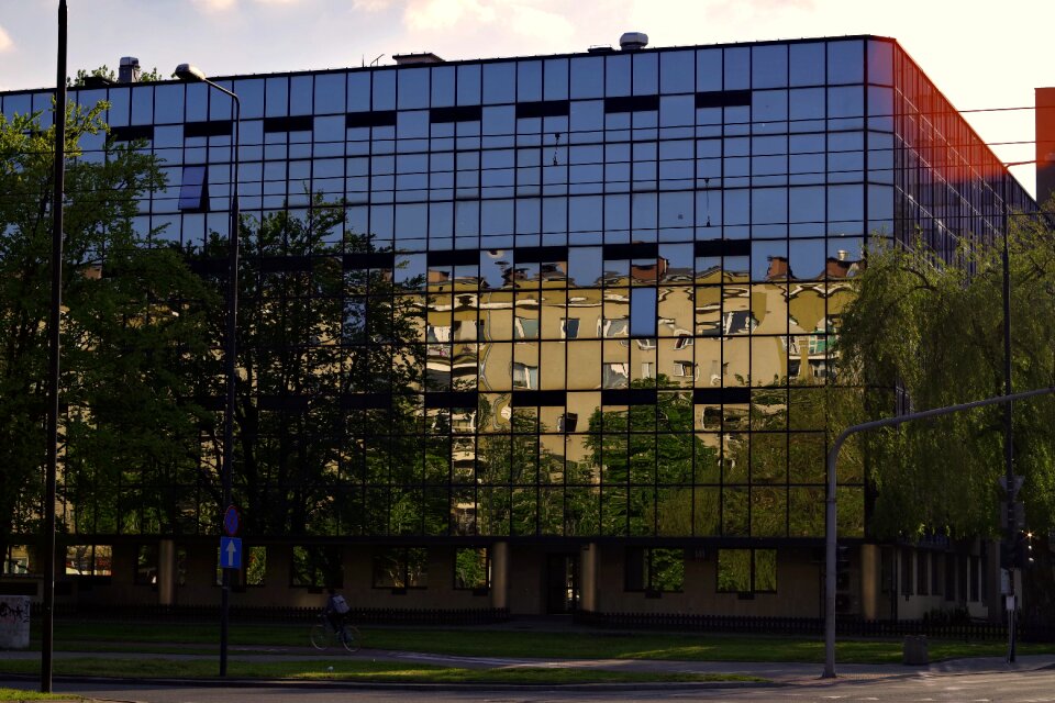 Reflection mirror office building photo