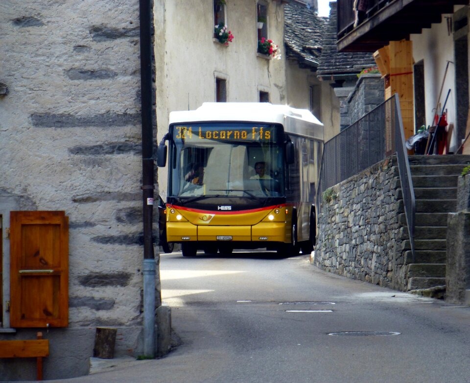 Swiss postbus village narrow road