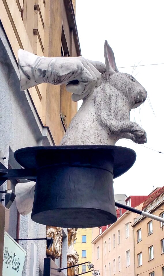 Bunny in hat cylinder hauswand