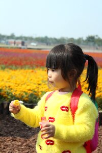 Yellow dress kids ponytail child