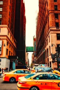 Manhattan buildings yellow cabs photo