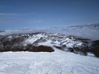 Snow mountain skiing sky photo