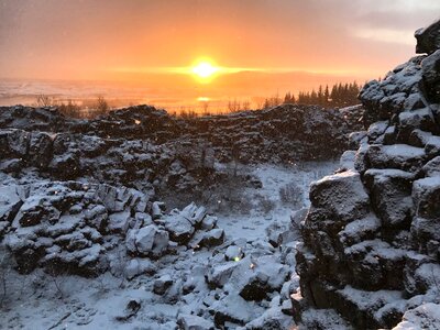 Iceland sunset snow photo