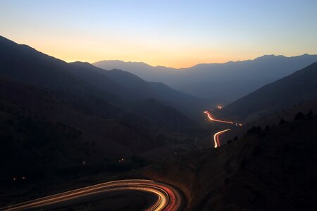 Road sky sunset in the mountains photo