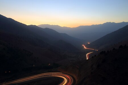 Road sky sunset in the mountains