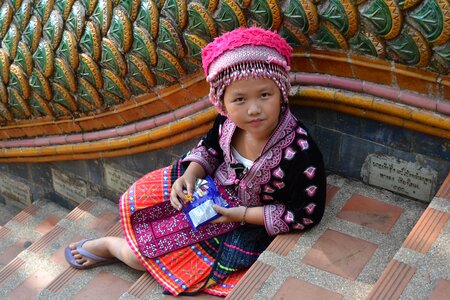 Girls tribe hmong sitting thailand