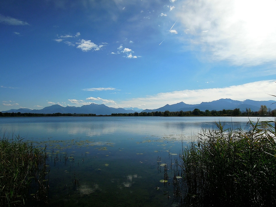 Lake mountains clouds