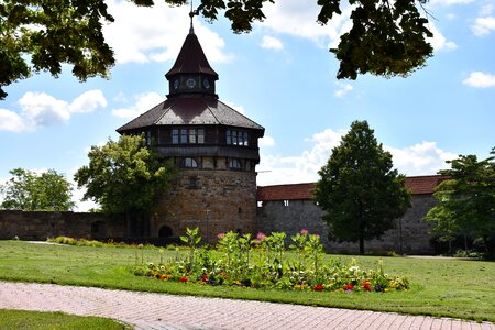 Castle wall tower clouds photo