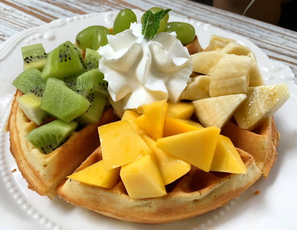 Afternoon tea waffles fruit