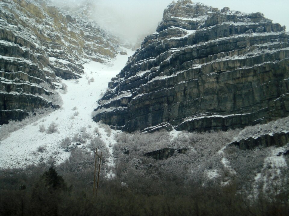 Crag mountain snow