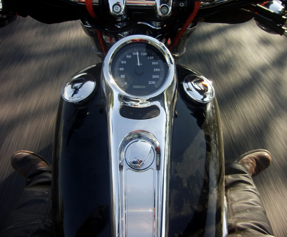 Driving biker moving