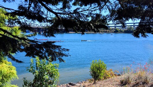 Landscape boat scene photo